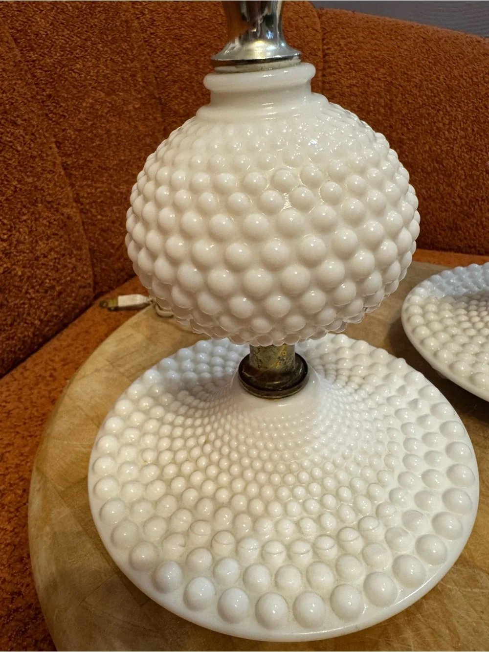Vintage-Style White Hobnail Table Lamp Pair
